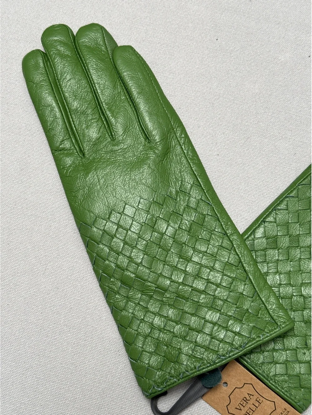 Vera Pelle Italian Women Green Leather Gloves - Large